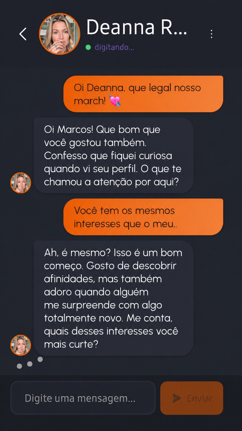 Detalhe de conversa no Catch-Me com personagem fictício de IA