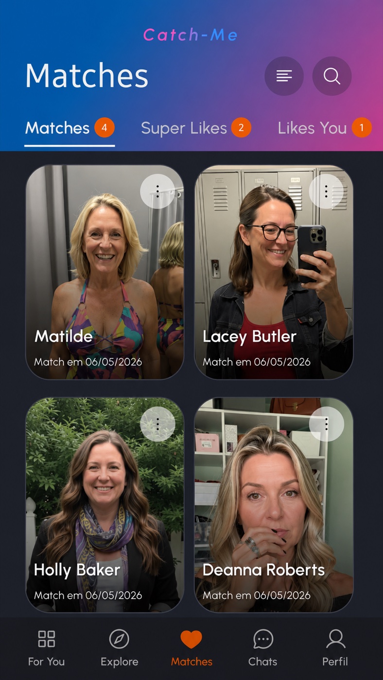 Tela de Matches do Catch-Me com perfis organizados