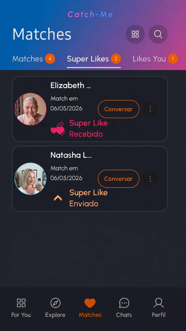 Tela de Super Likes do Catch-Me com conexões destacadas